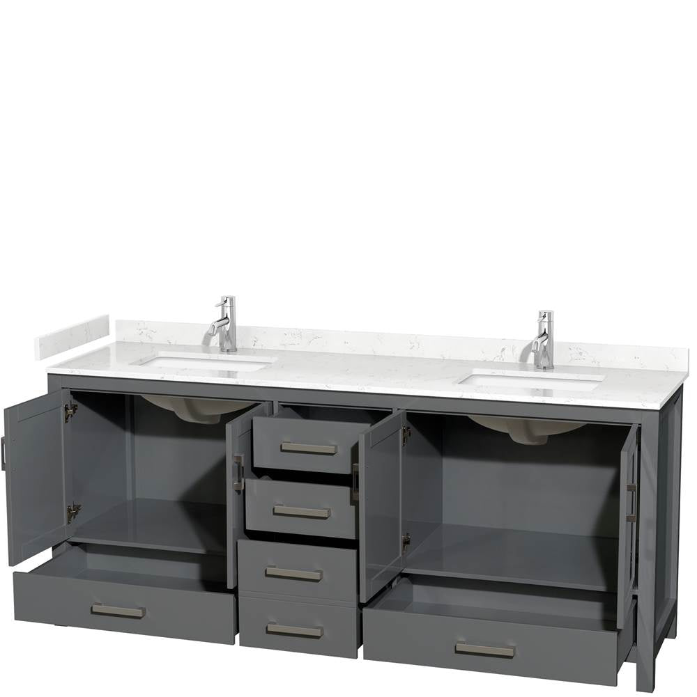 Sheffield 80 Inch Double Bathroom Vanity in Dark Gray, Carrara Cultured Marble Countertop, Undermount Square Sinks, No Mirror