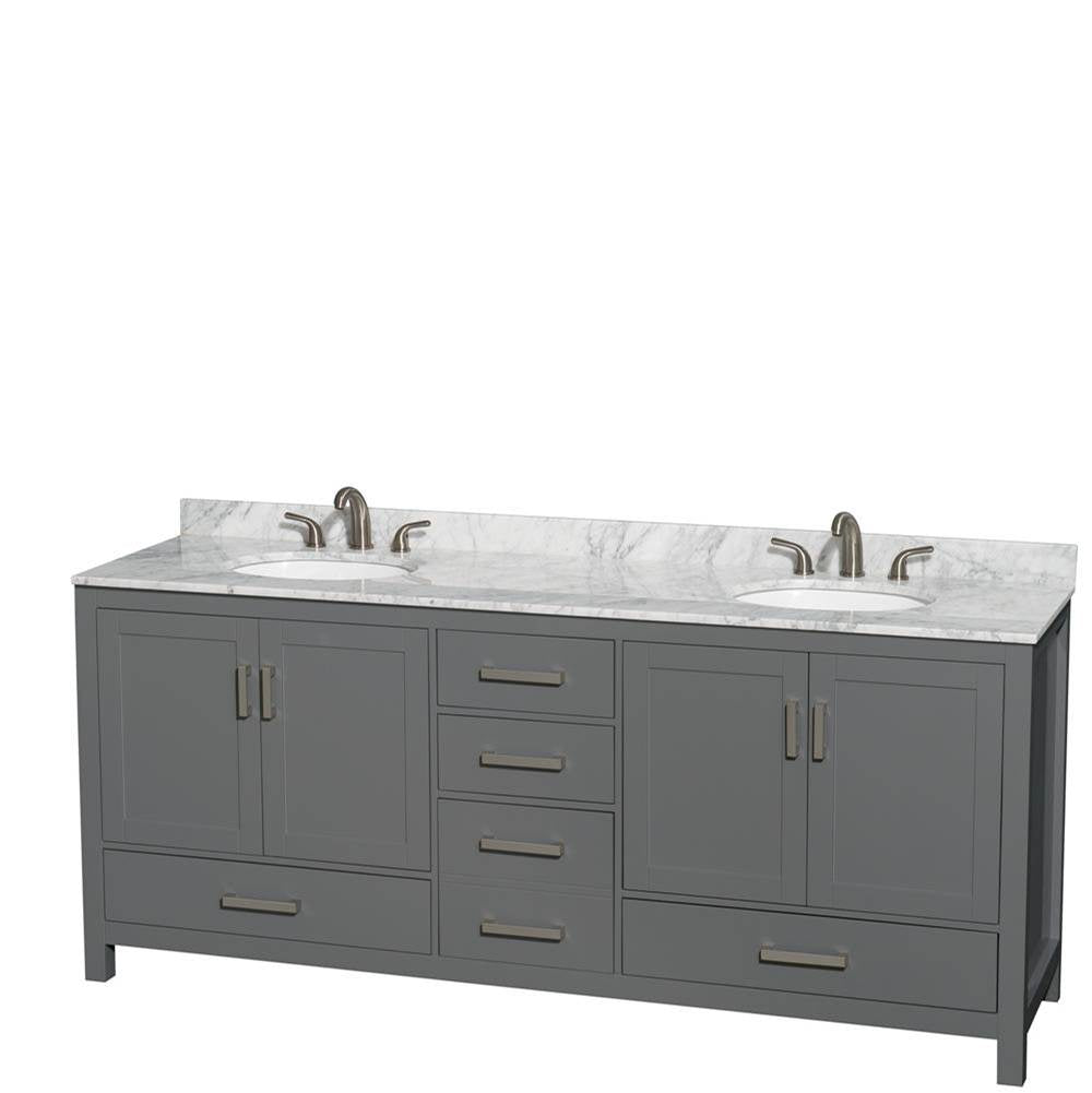 Wyndham Collection - Sheffield 80 Inch Double Bathroom Vanity in Dark Gray, White Carrara Marble Countertop, Undermount Oval Sinks, and No Mirror - Dark Gray
