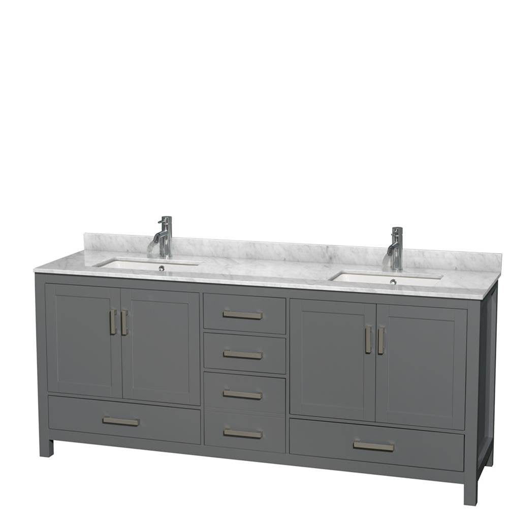 Wyndham Collection - Sheffield 80 Inch Double Bathroom Vanity in Dark Gray, White Carrara Marble Countertop, Undermount Square Sinks, and No Mirror - Dark Gray
