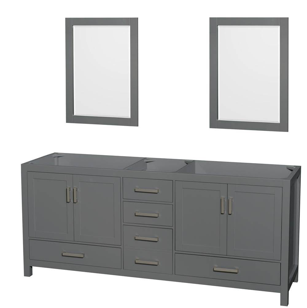 Wyndham Collection - Sheffield 80 Inch Double Bathroom Vanity in Dark Gray, No Countertop, No Sink, and 24 Inch Mirrors - Dark Gray