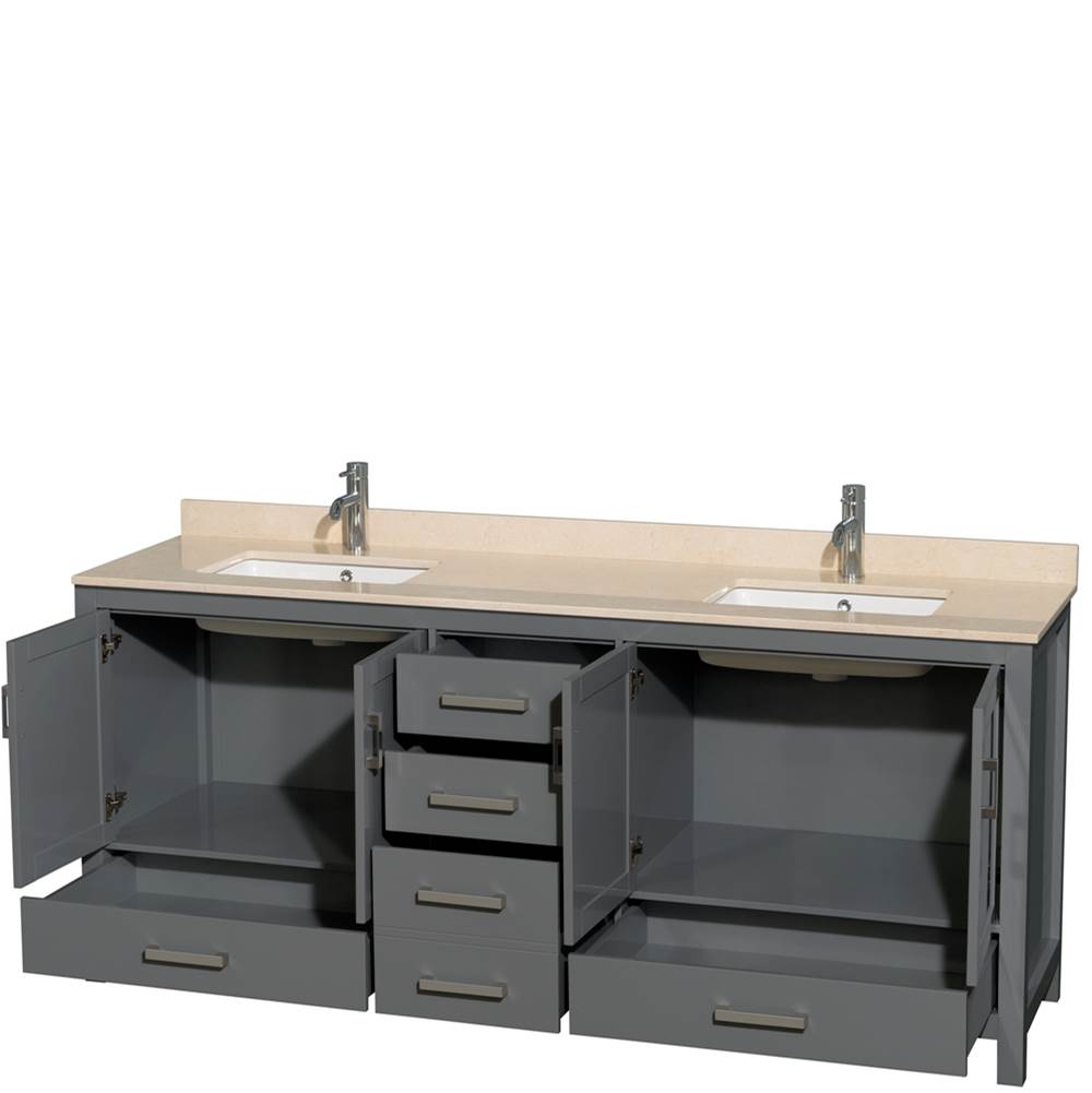 Sheffield 80 Inch Double Bathroom Vanity in Espresso, Ivory Marble Countertop, Undermount Square Sinks, and No Mirror