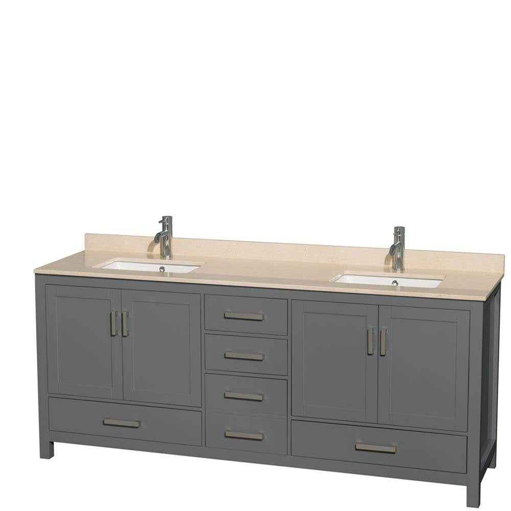 Wyndham Collection - Sheffield 80 Inch Double Bathroom Vanity in Dark Gray, Ivory Marble Countertop, Undermount Square Sinks, and No Mirror - Dark Gray