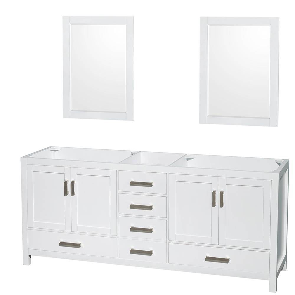 Wyndham Collection - Sheffield 80 Inch Double Bathroom Vanity in White, No Countertop, No Sinks, and 24 Inch Mirrors - White