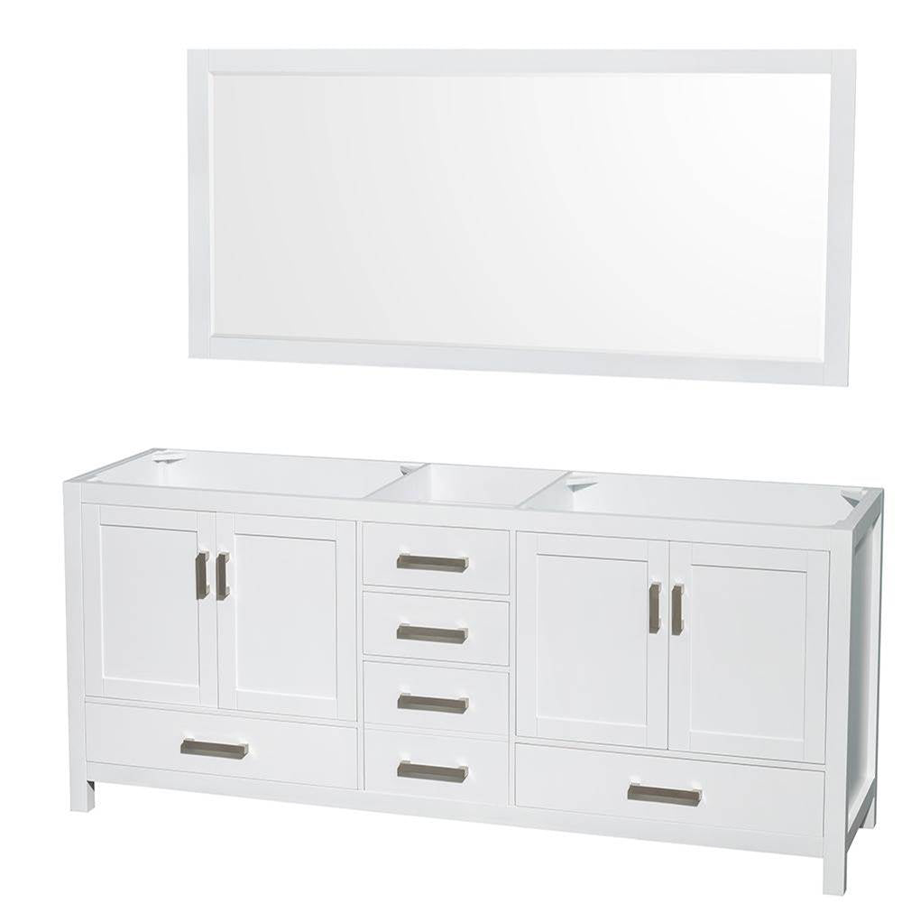 Wyndham Collection - Sheffield 80 Inch Double Bathroom Vanity in White, No Countertop, No Sinks, and 70 Inch Mirror - White