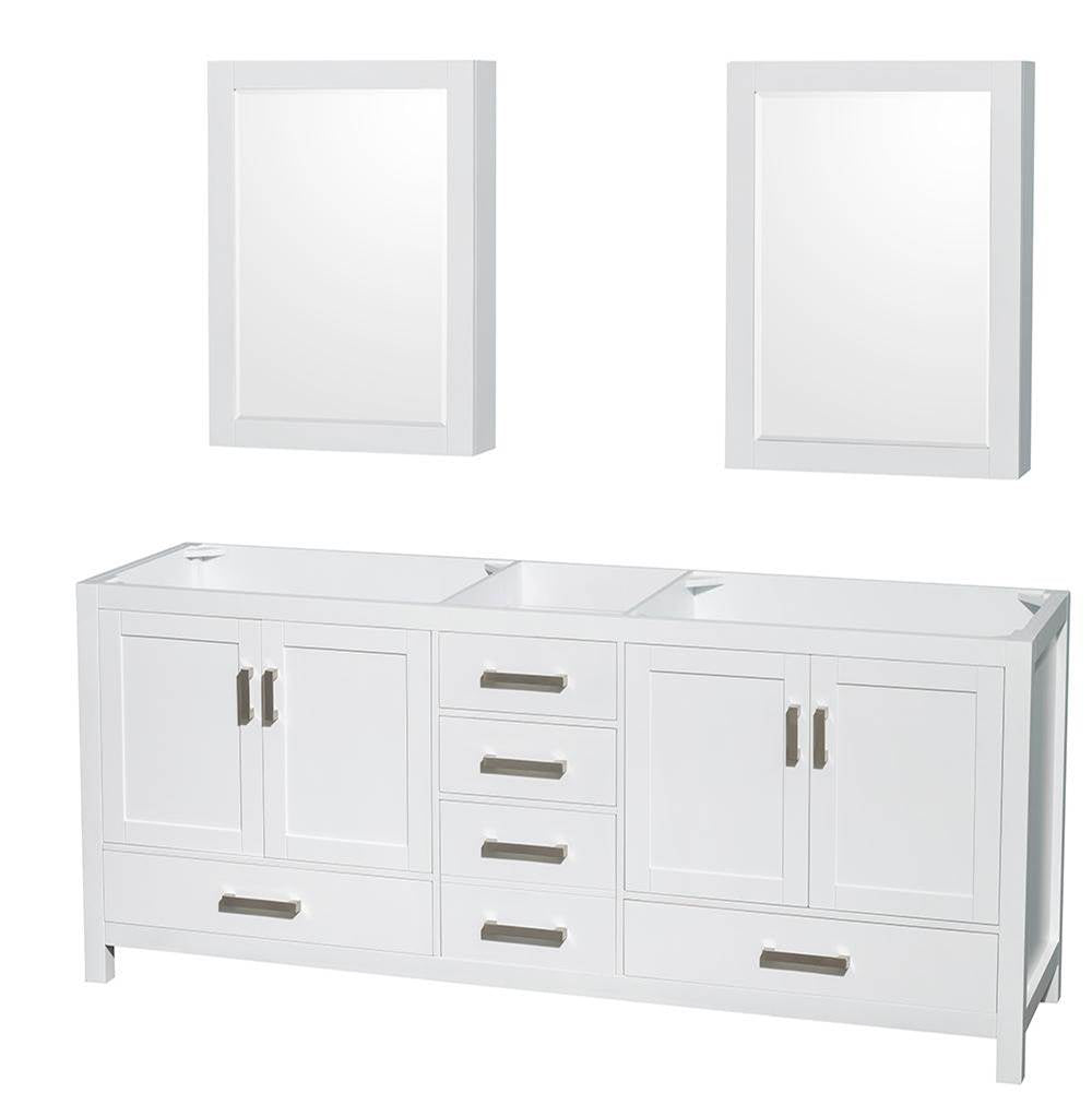 Wyndham Collection - Sheffield 80 Inch Double Bathroom Vanity in White, No Countertop, No Sinks, and Medicine Cabinets - White