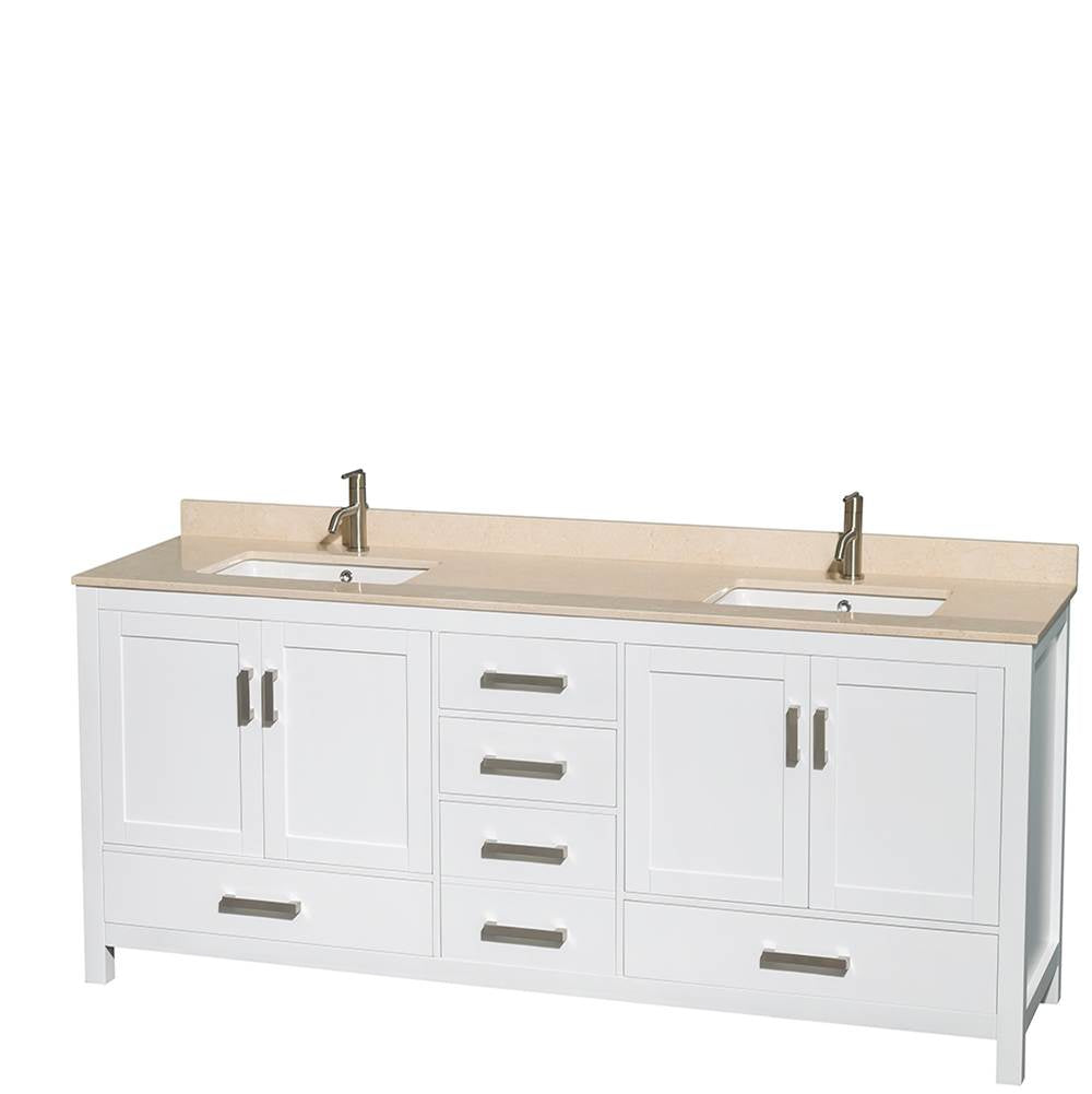 Sheffield 80 Inch Double Bathroom Vanity in Espresso, Ivory Marble Countertop, Undermount Square Sinks, and 70 Inch Mirror