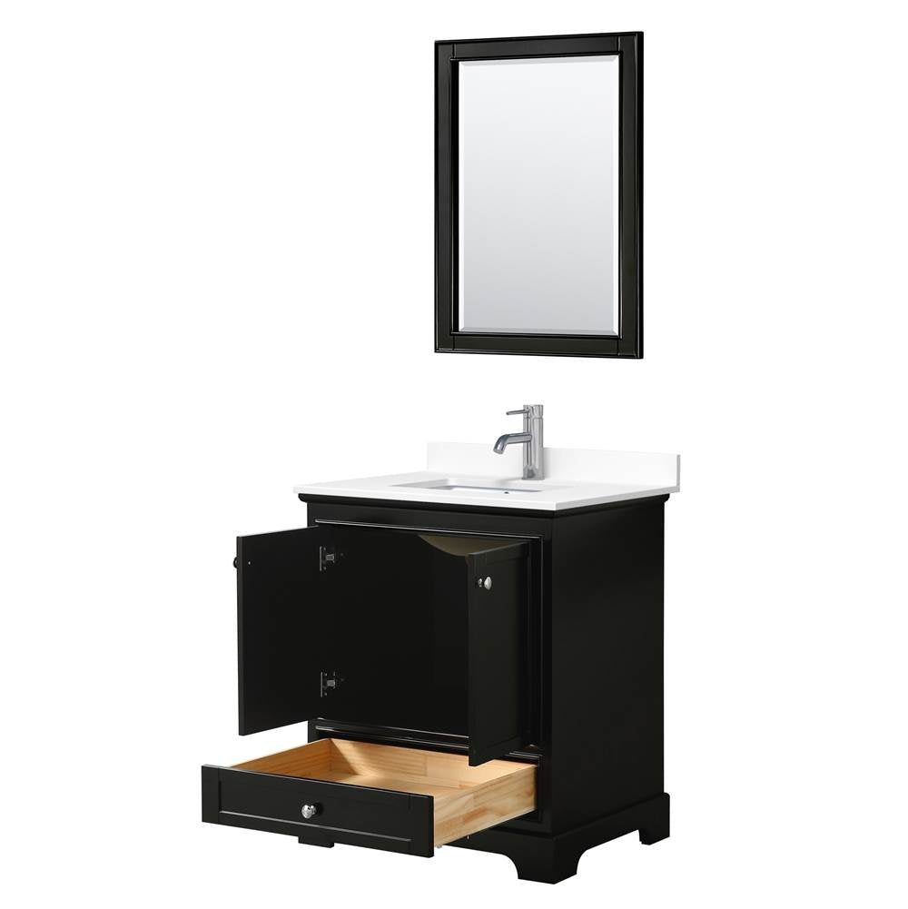 Deborah 30 Inch Single Bathroom Vanity in Dark Espresso, White Cultured Marble Countertop, Undermount Square Sink, 24 Inch Mirror
