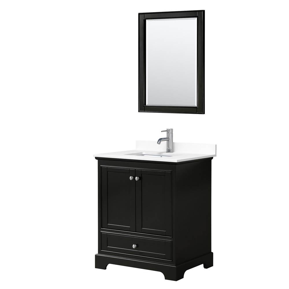 Wyndham Collection - Deborah 30 Inch Single Bathroom Vanity in Dark Espresso, White Cultured Marble Countertop, Undermount Square Sink, 24 Inch Mirror