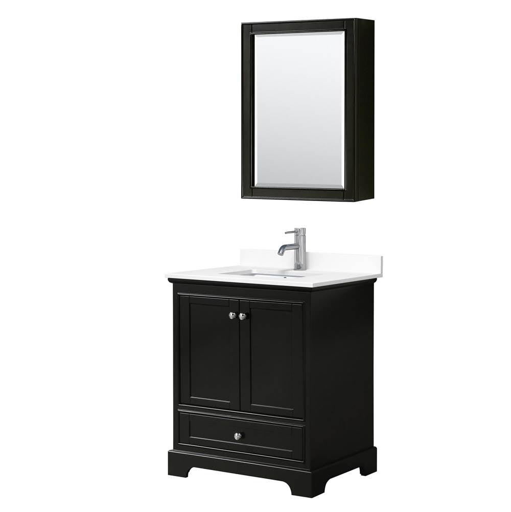 Wyndham Collection - Deborah 30 Inch Single Bathroom Vanity in Dark Espresso, White Cultured Marble Countertop, Undermount Square Sink, Medicine Cabinet