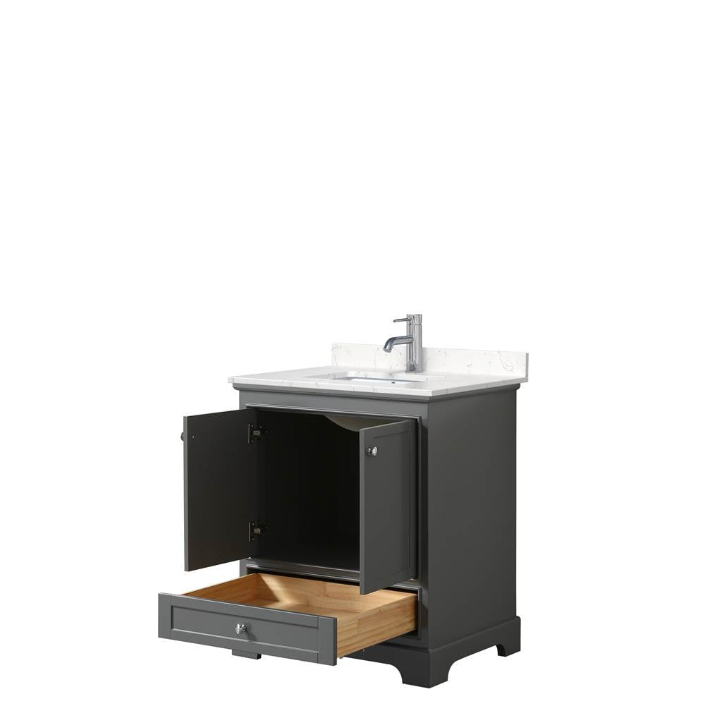 Deborah 30 Inch Single Bathroom Vanity in Dark Gray, Carrara Cultured Marble Countertop, Undermount Square Sink, No Mirror