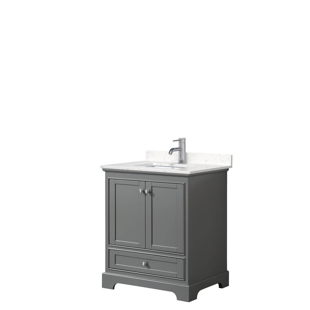 Wyndham Collection - Deborah 30 Inch Single Bathroom Vanity in Dark Gray, Carrara Cultured Marble Countertop, Undermount Square Sink, No Mirror