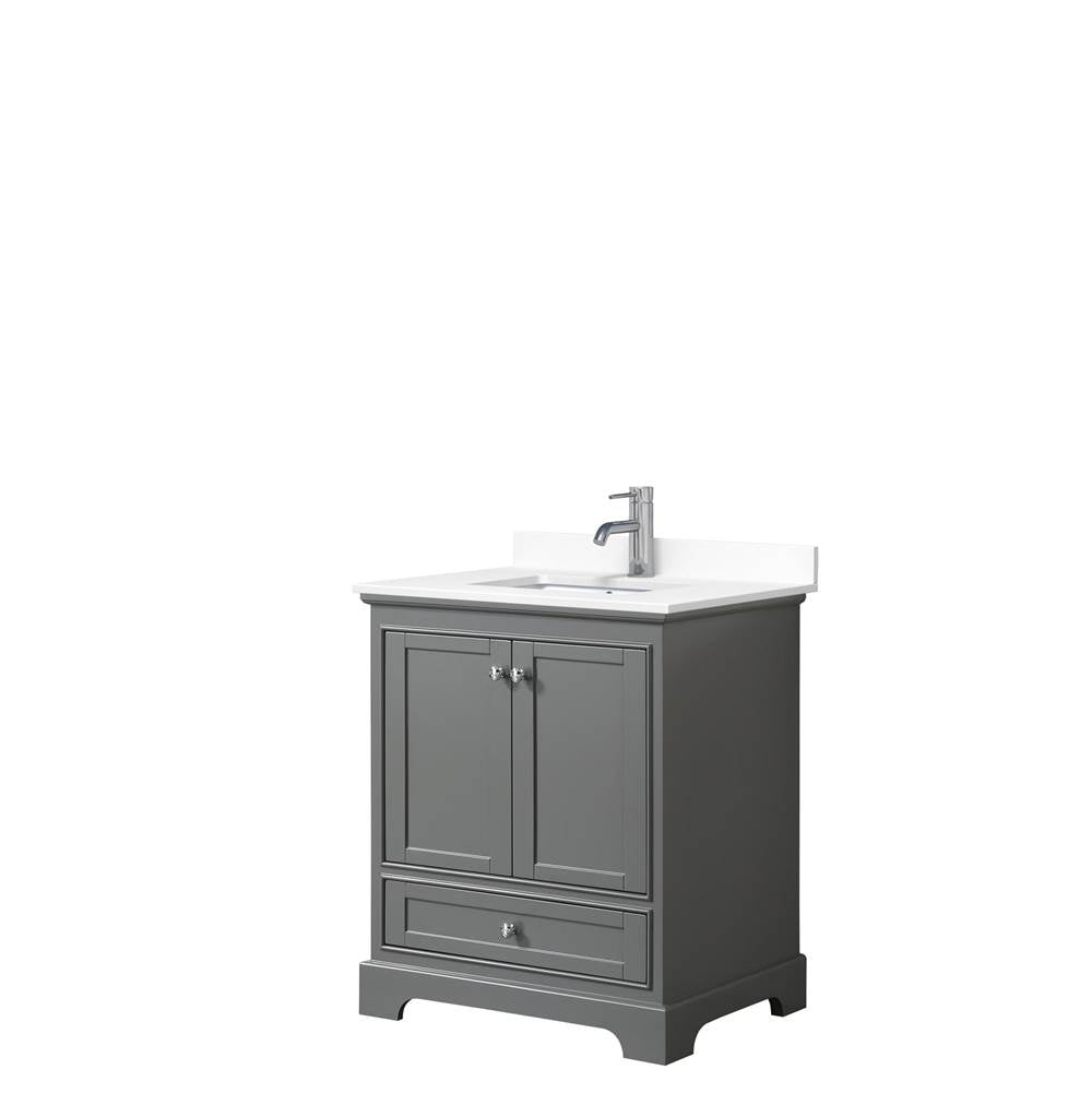 Wyndham Collection - Deborah 30 Inch Single Bathroom Vanity in Dark Gray, White Cultured Marble Countertop, Undermount Square Sink, No Mirror