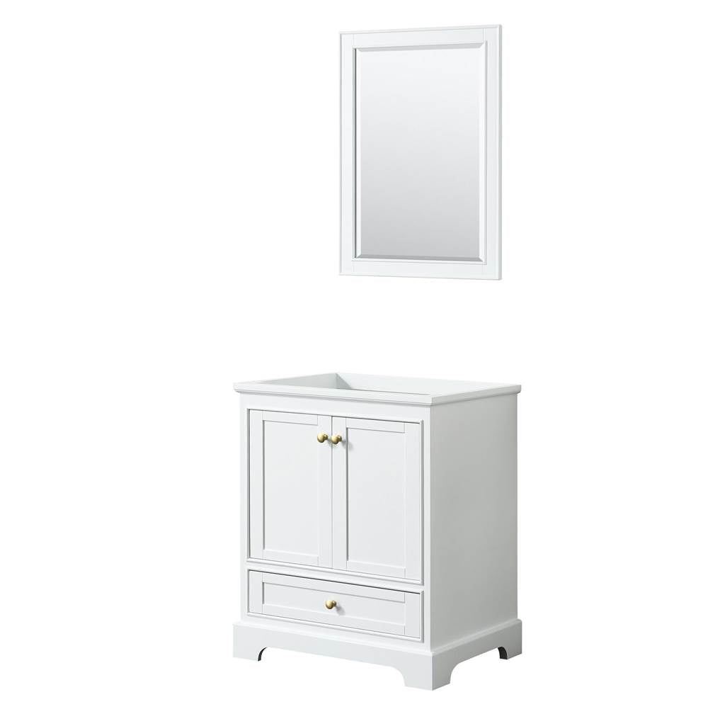 Wyndham Collection - Deborah 30 Inch Single Bathroom Vanity in White, No Countertop, No Sink, Brushed Gold Trim, 24 Inch Mirror