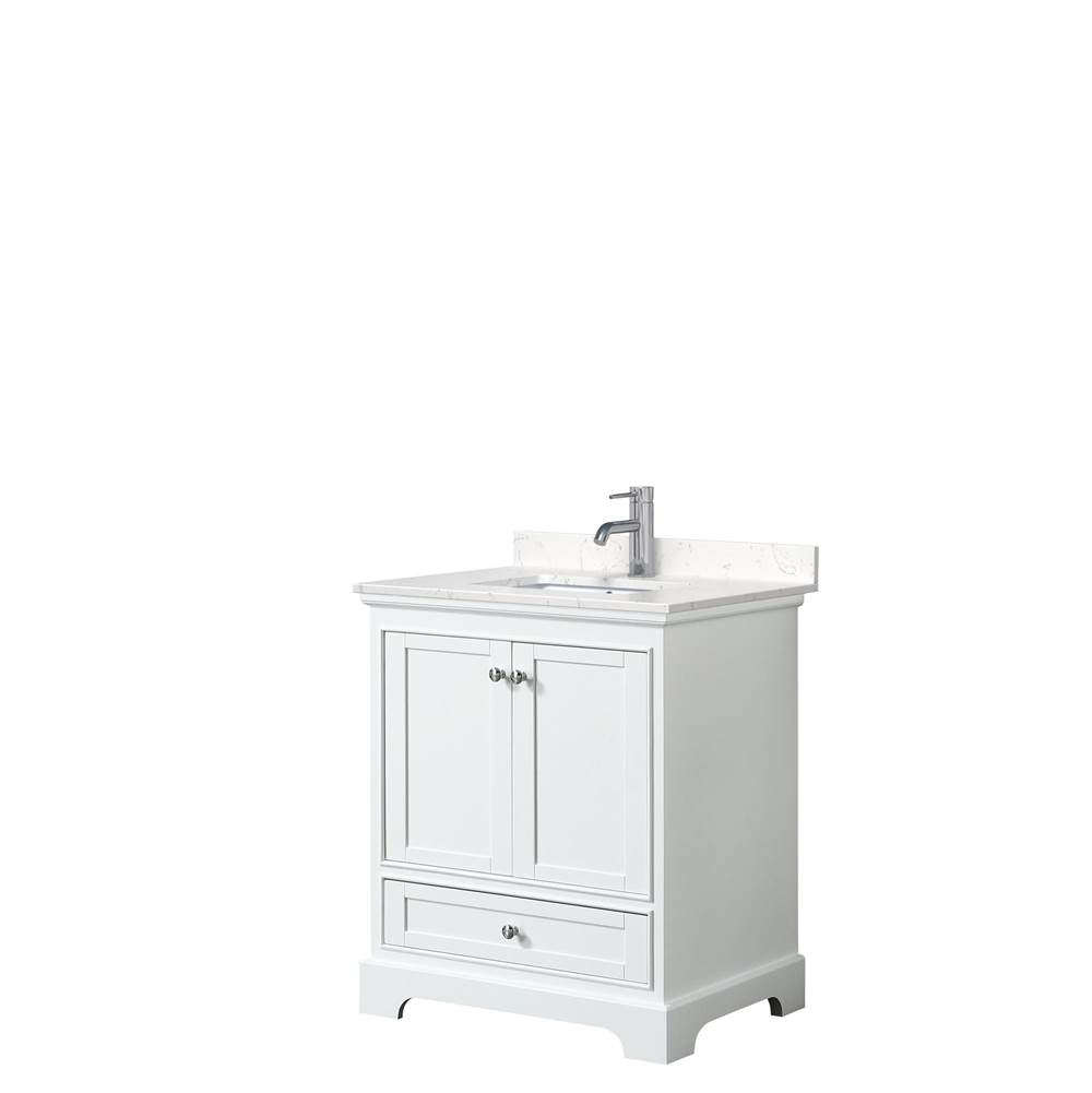 Wyndham Collection - Deborah 30 Inch Single Bathroom Vanity in White, Carrara Cultured Marble Countertop, Undermount Square Sink, No Mirror