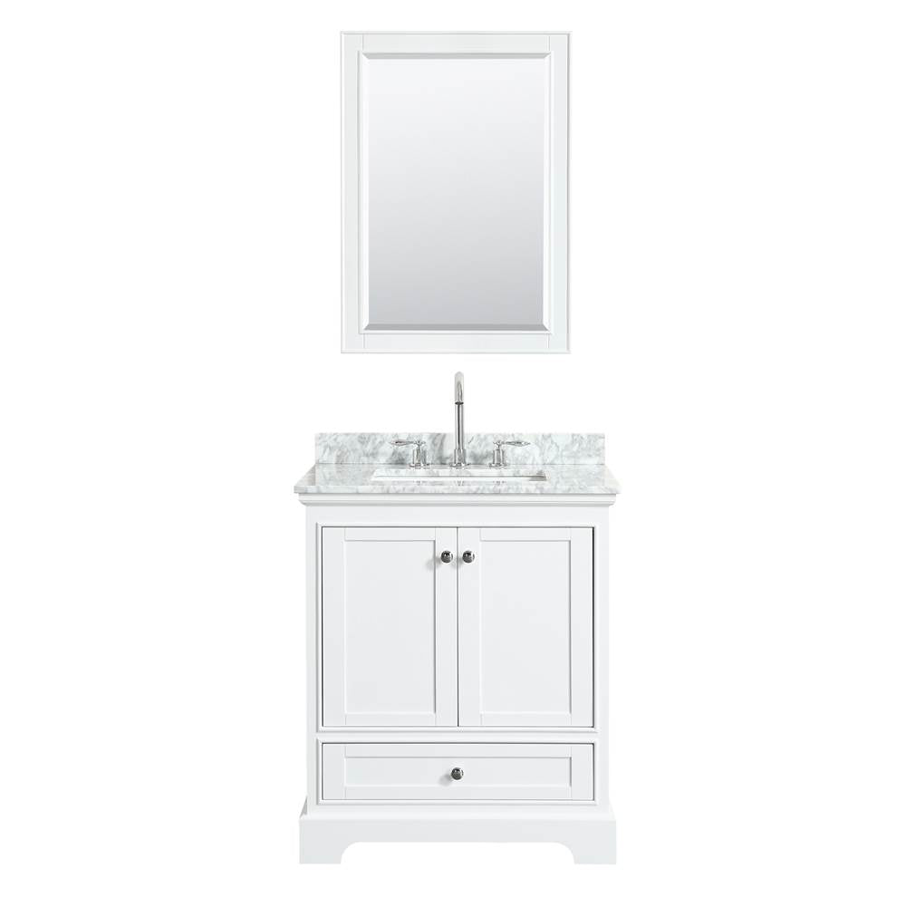 Deborah 30 Inch Single Bathroom Vanity in Dark Espresso, White Carrara Marble Countertop, Undermount Square Sink, and Medicine Cabinet