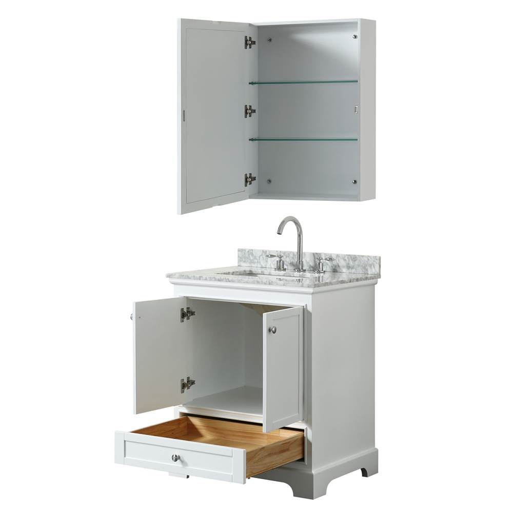 Deborah 30 Inch Single Bathroom Vanity in Dark Espresso, White Carrara Marble Countertop, Undermount Square Sink, and Medicine Cabinet
