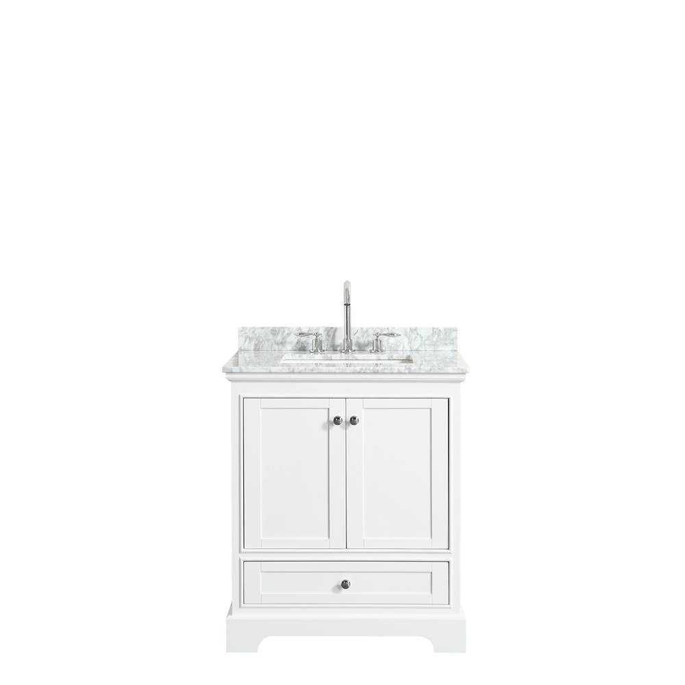 Deborah 30 Inch Single Bathroom Vanity in Dark Espresso, White Carrara Marble Countertop, Undermount Square Sink, and No Mirror