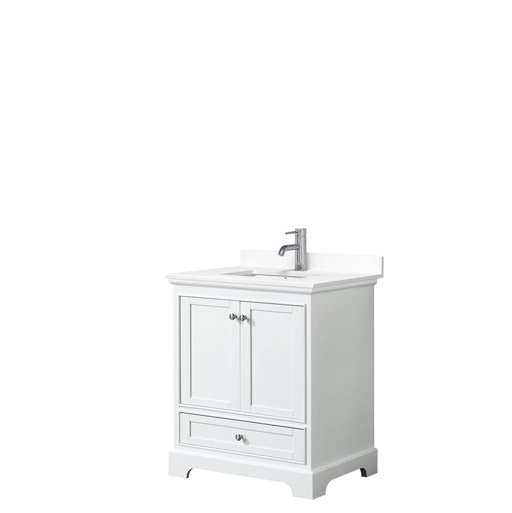 Wyndham Collection - Deborah 30 Inch Single Bathroom Vanity in White, White Cultured Marble Countertop, Undermount Square Sink, No Mirror