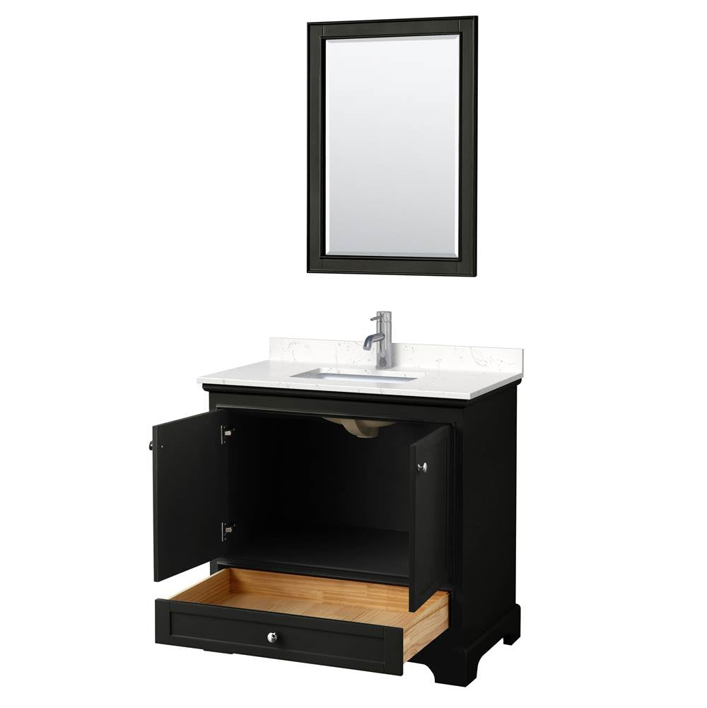 Deborah 36 Inch Single Bathroom Vanity in Dark Espresso, Carrara Cultured Marble Countertop, Undermount Square Sink, 24 Inch Mirror
