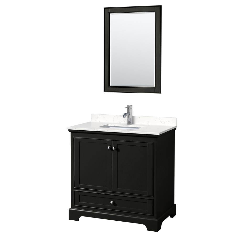 Wyndham Collection - Deborah 36 Inch Single Bathroom Vanity in Dark Espresso, Carrara Cultured Marble Countertop, Undermount Square Sink, 24 Inch Mirror