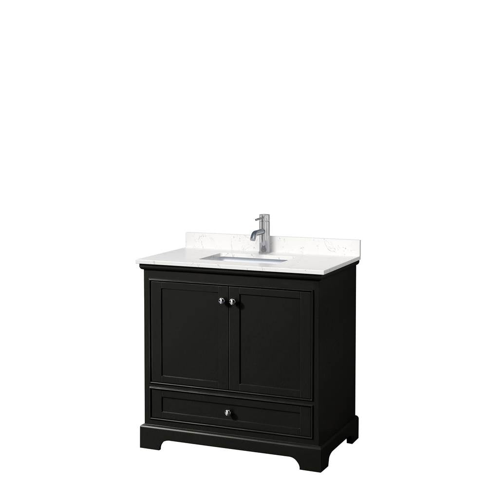 Wyndham Collection - Deborah 36 Inch Single Bathroom Vanity in Dark Espresso, Carrara Cultured Marble Countertop, Undermount Square Sink, No Mirror