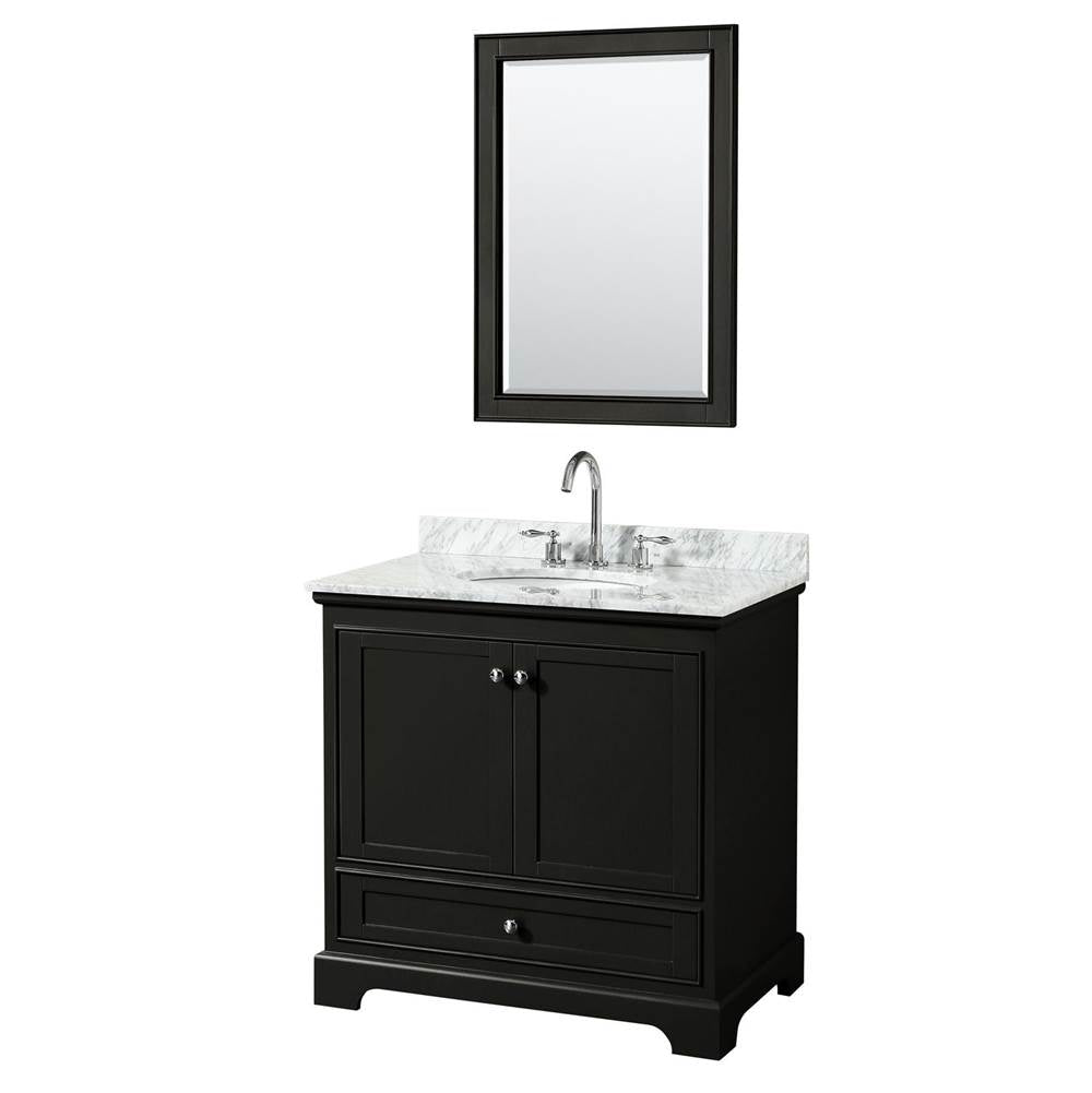 Wyndham Collection - Deborah 36 Inch Single Bathroom Vanity in Dark Espresso, White Carrara Marble Countertop, Undermount Oval Sink, and 24 Inch Mirror - Dark Espresso