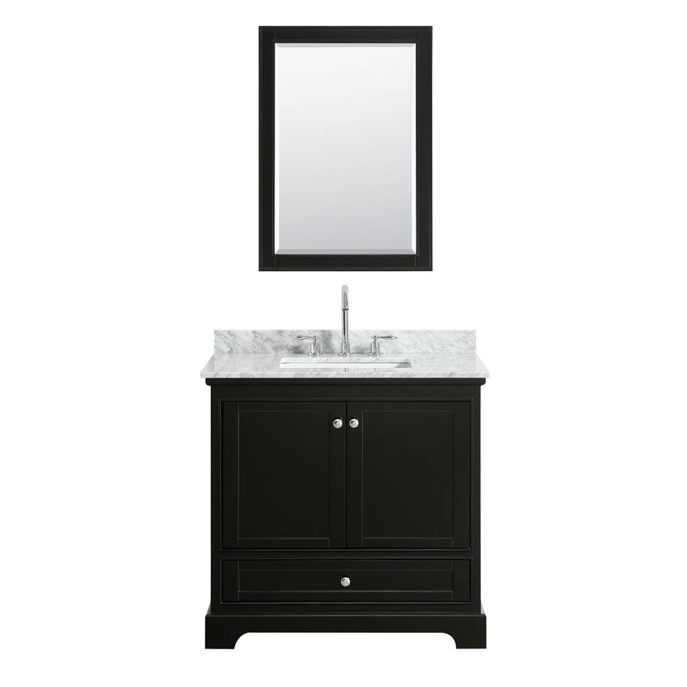 Deborah 36 Inch Single Bathroom Vanity in Dark Espresso, White Carrara Marble Countertop, Undermount Square Sink, and Medicine Cabinet