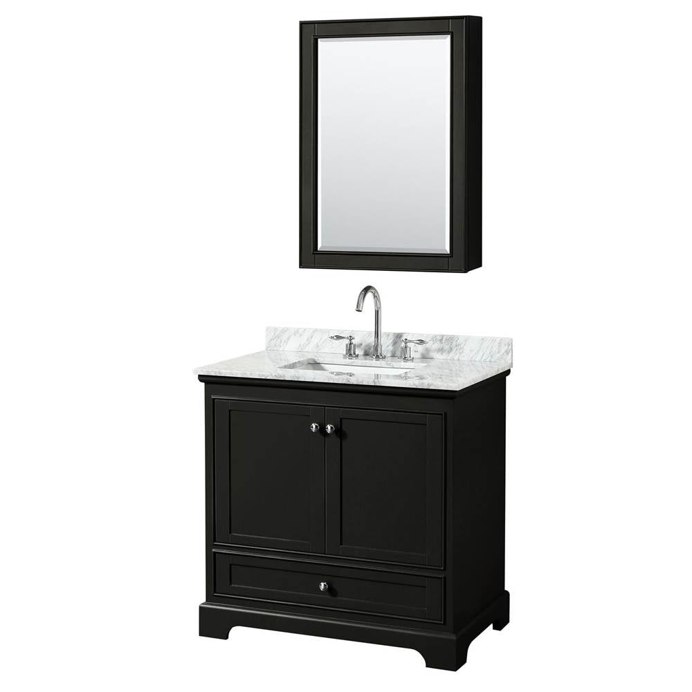 Wyndham Collection - Deborah 36 Inch Single Bathroom Vanity in Dark Espresso, White Carrara Marble Countertop, Undermount Square Sink, and Medicine Cabinet - Dark Espresso