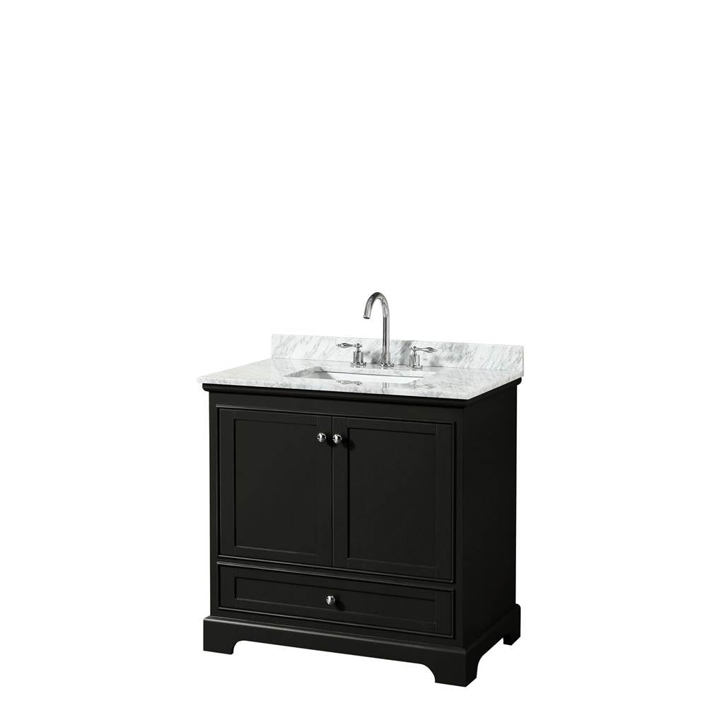 Wyndham Collection - Deborah 36 Inch Single Bathroom Vanity in Dark Espresso, White Carrara Marble Countertop, Undermount Square Sink, and No Mirror - Dark Espresso