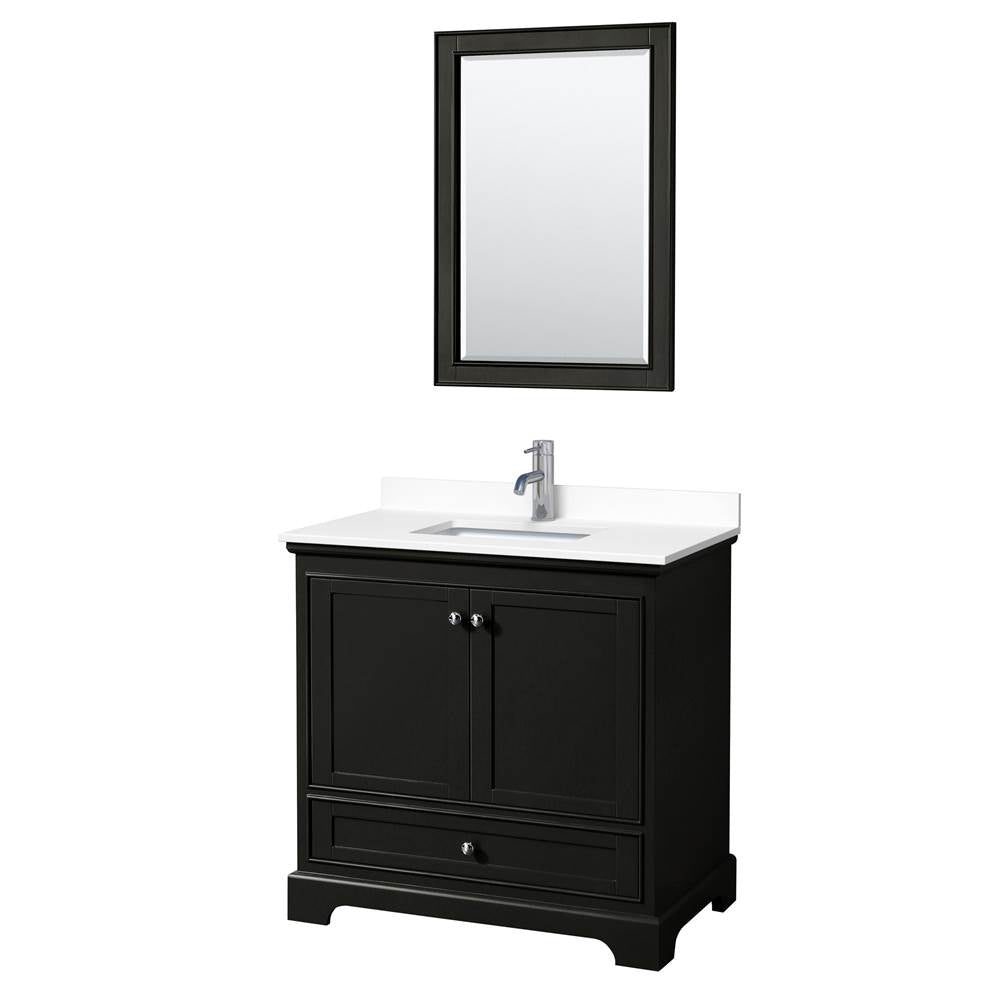 Wyndham Collection - Deborah 36 Inch Single Bathroom Vanity in Dark Espresso, White Cultured Marble Countertop, Undermount Square Sink, 24 Inch Mirror