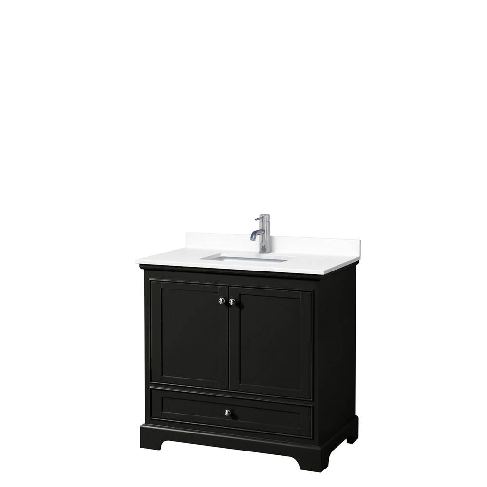 Wyndham Collection - Deborah 36 Inch Single Bathroom Vanity in Dark Espresso, White Cultured Marble Countertop, Undermount Square Sink, No Mirror