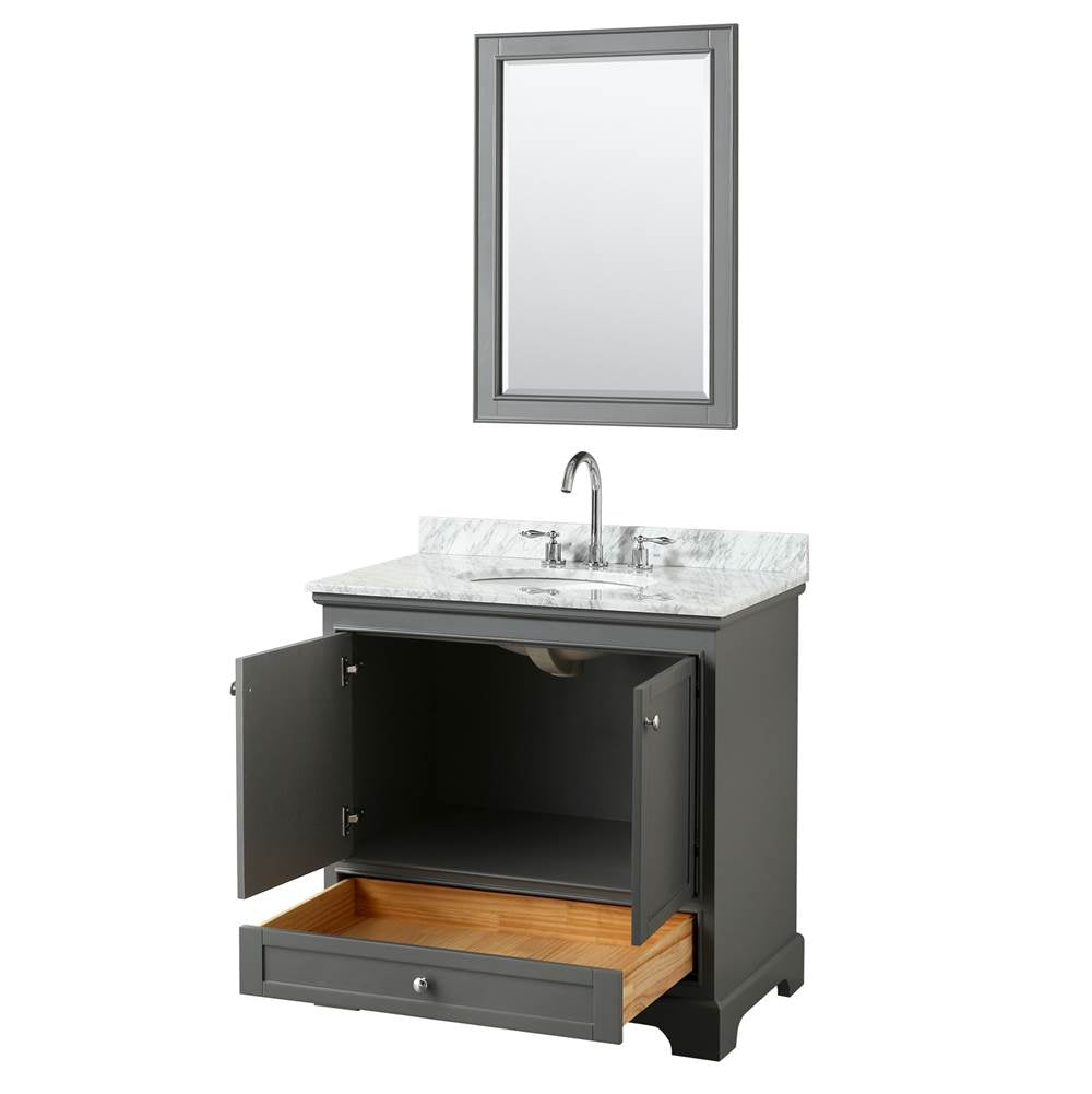 Deborah 36 Inch Single Bathroom Vanity in Dark Espresso, White Carrara Marble Countertop, Undermount Oval Sink, and 24 Inch Mirror