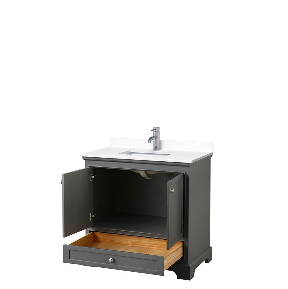 Deborah 36 Inch Single Bathroom Vanity in Dark Gray, White Cultured Marble Countertop, Undermount Square Sink, No Mirror
