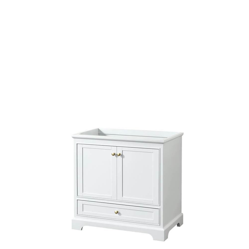 Wyndham Collection - Deborah 36 Inch Single Bathroom Vanity in White, No Countertop, No Sink, Brushed Gold Trim, No Mirror