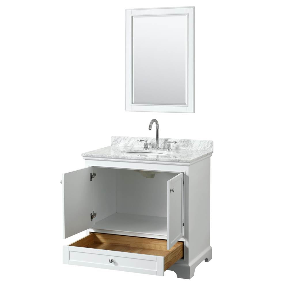 Deborah 36 Inch Single Bathroom Vanity in Dark Espresso, White Carrara Marble Countertop, Undermount Oval Sink, and 24 Inch Mirror