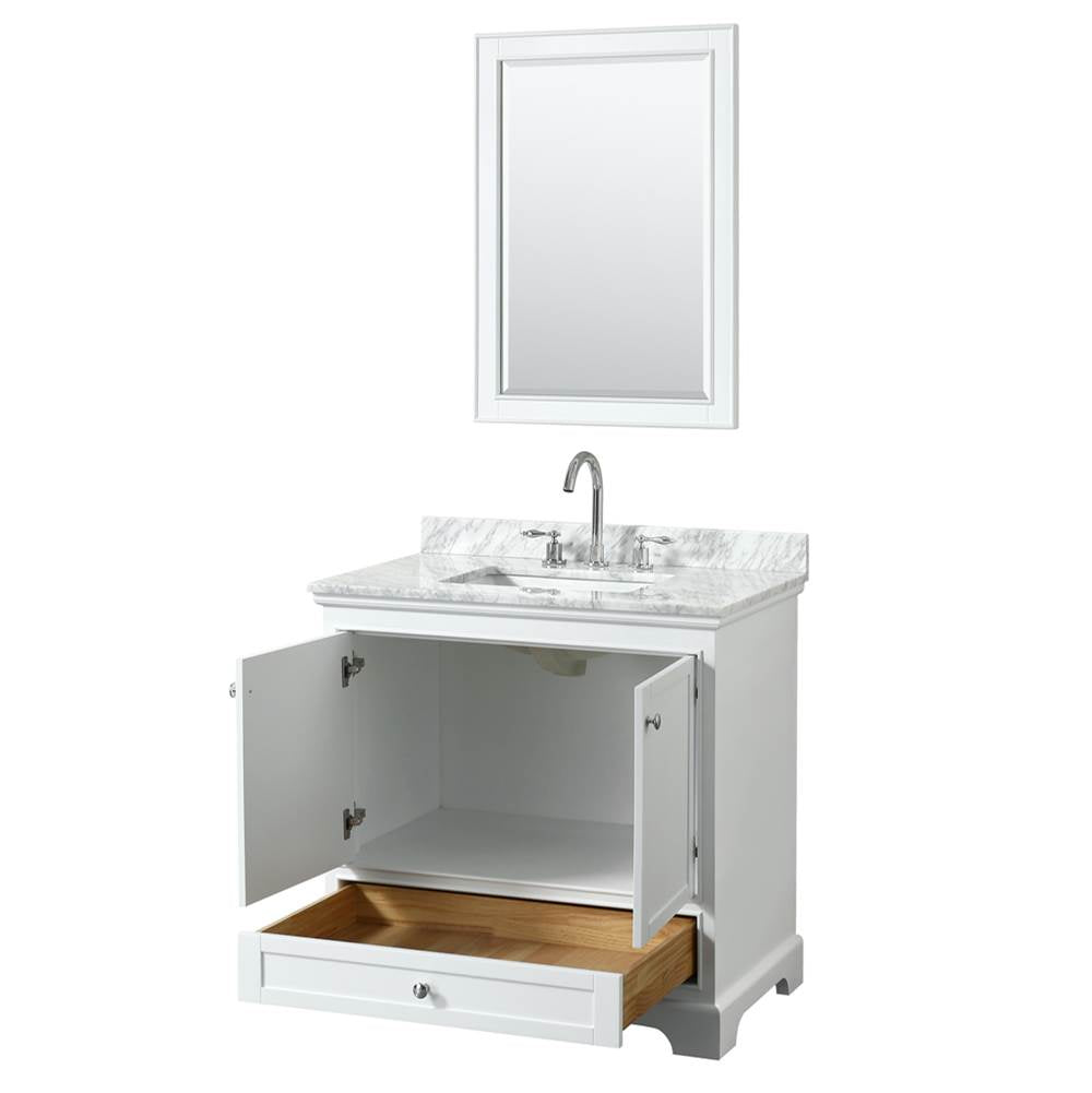 Deborah 36 Inch Single Bathroom Vanity in Dark Espresso, White Carrara Marble Countertop, Undermount Square Sink, and 24 Inch Mirror