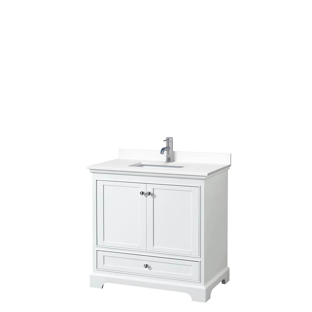 Wyndham Collection - Deborah 36 Inch Single Bathroom Vanity in White, White Cultured Marble Countertop, Undermount Square Sink, No Mirror