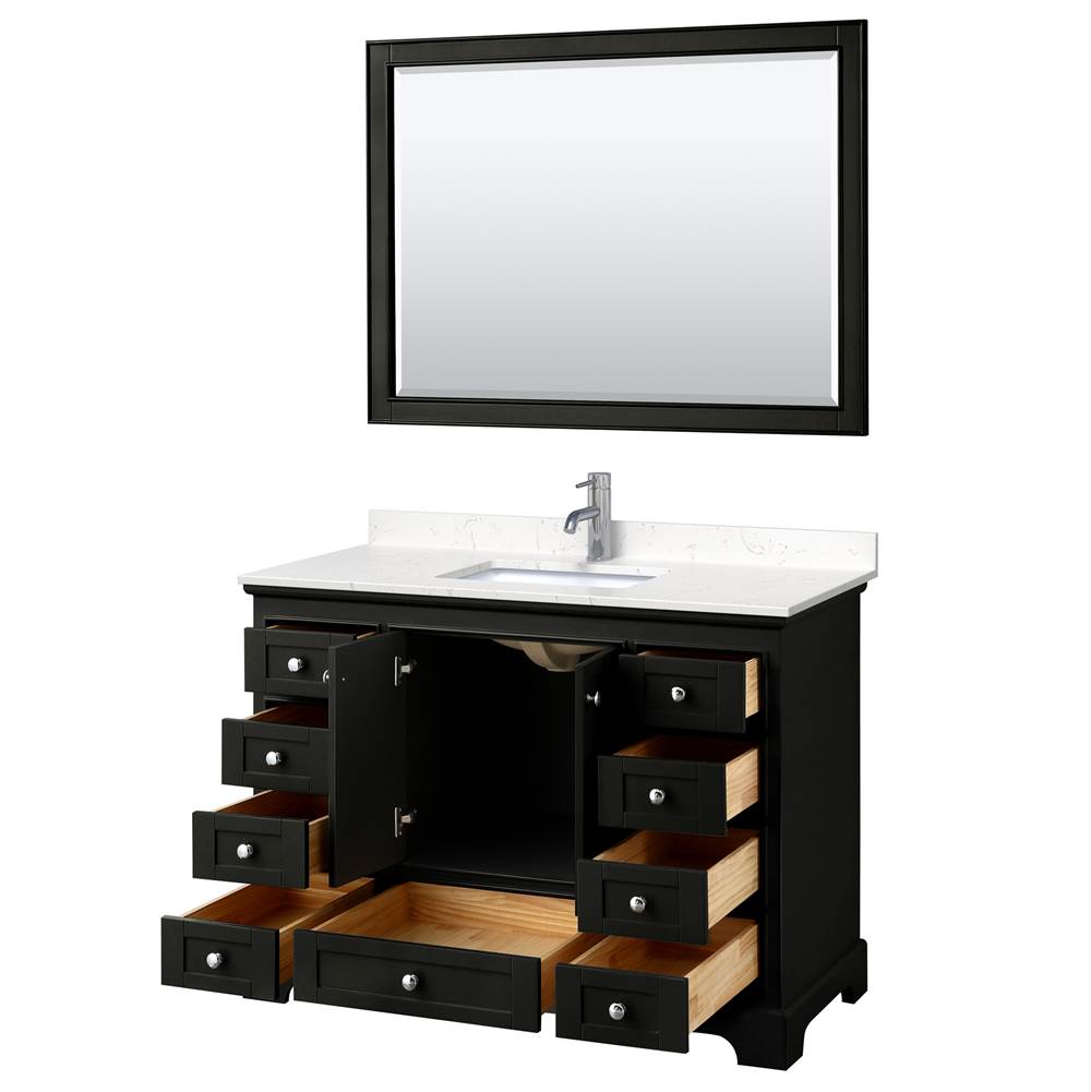 Deborah 48 Inch Single Bathroom Vanity in Dark Espresso, Carrara Cultured Marble Countertop, Undermount Square Sink, 46 Inch Mirror