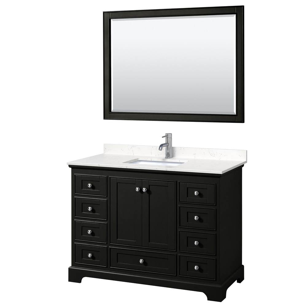 Wyndham Collection - Deborah 48 Inch Single Bathroom Vanity in Dark Espresso, Carrara Cultured Marble Countertop, Undermount Square Sink, 46 Inch Mirror