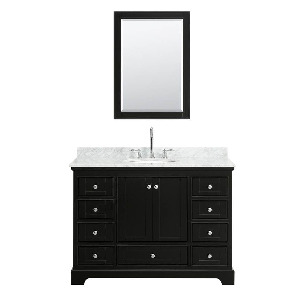 Deborah 48 Inch Single Bathroom Vanity in Dark Espresso, White Carrara Marble Countertop, Undermount Oval Sink, and Medicine Cabinet