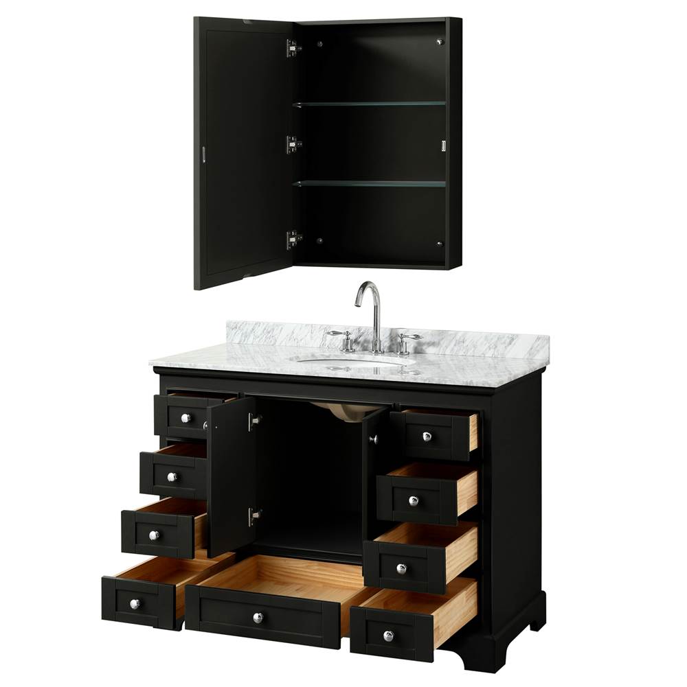 Deborah 48 Inch Single Bathroom Vanity in Dark Espresso, White Carrara Marble Countertop, Undermount Oval Sink, and Medicine Cabinet