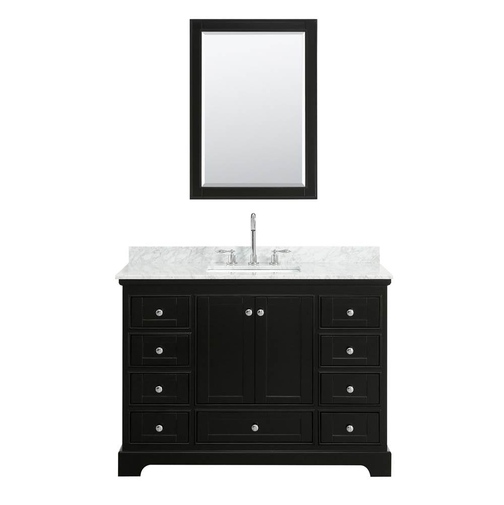Deborah 48 Inch Single Bathroom Vanity in Dark Espresso, White Carrara Marble Countertop, Undermount Square Sink, and Medicine Cabinet