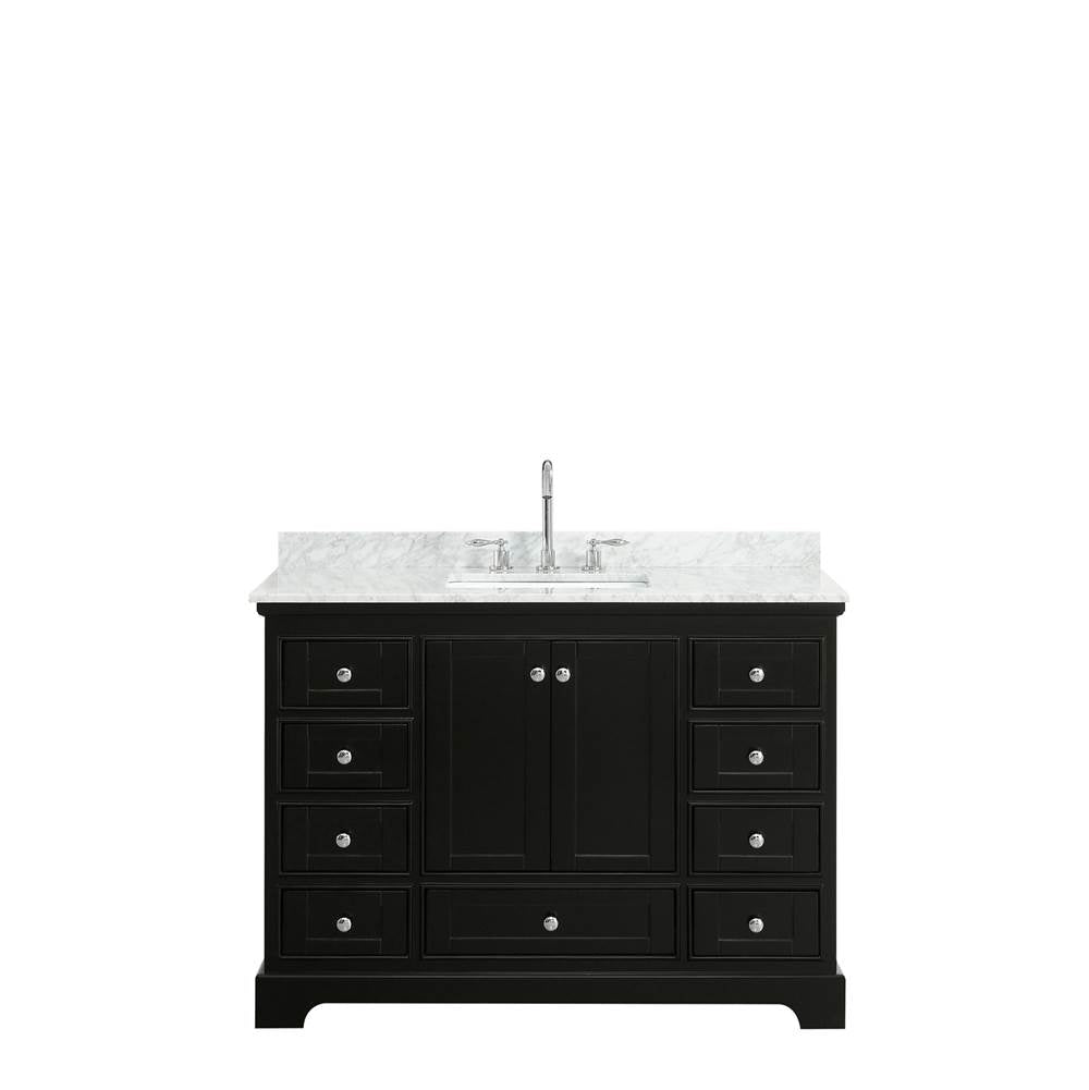 Deborah 48 Inch Single Bathroom Vanity in Dark Espresso, White Carrara Marble Countertop, Undermount Square Sink, and No Mirror