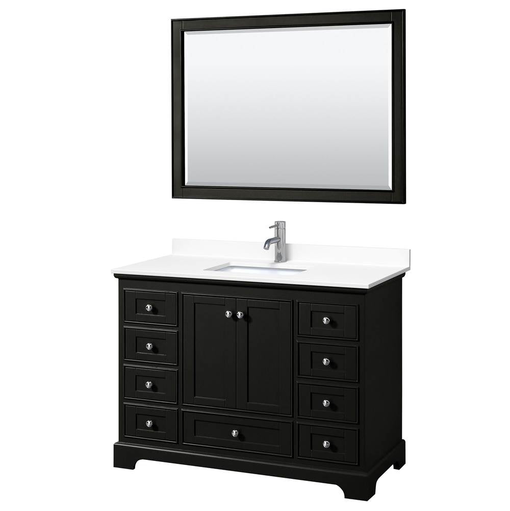 Wyndham Collection - Deborah 48 Inch Single Bathroom Vanity in Dark Espresso, White Cultured Marble Countertop, Undermount Square Sink, 46 Inch Mirror