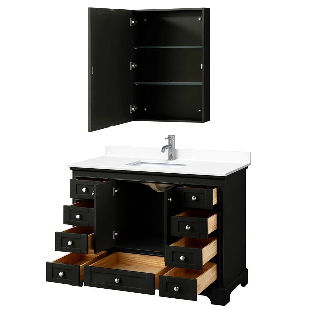Deborah 48 Inch Single Bathroom Vanity in Dark Espresso, White Cultured Marble Countertop, Undermount Square Sink, Medicine Cabinet