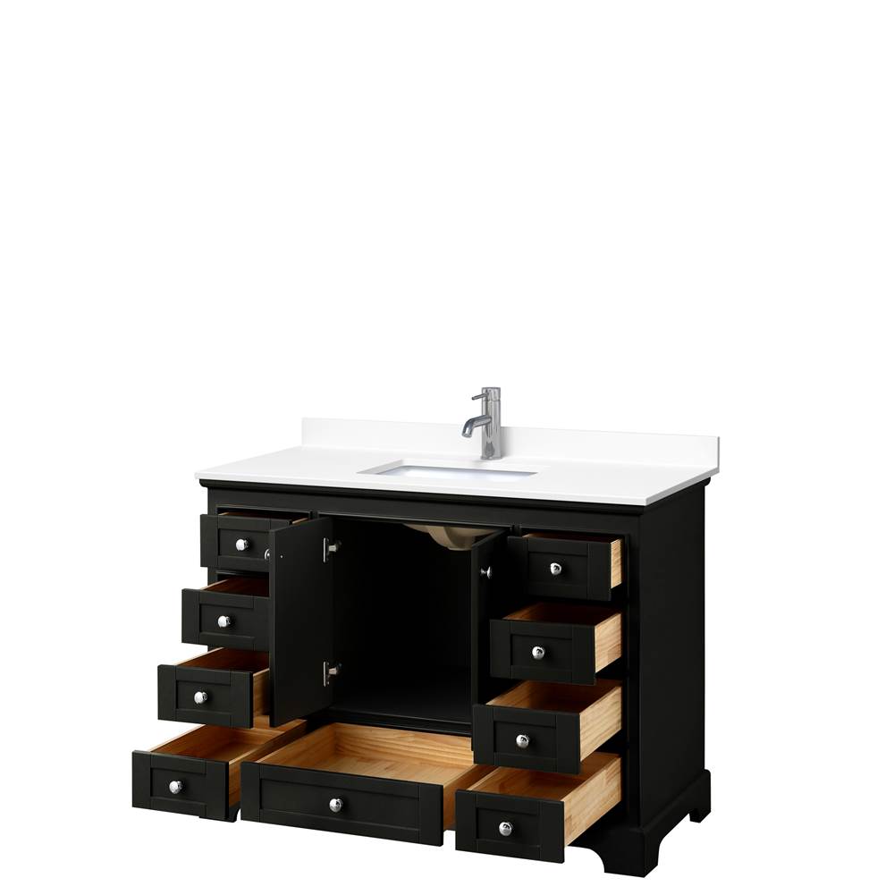 Deborah 48 Inch Single Bathroom Vanity in Dark Espresso, White Cultured Marble Countertop, Undermount Square Sink, No Mirror
