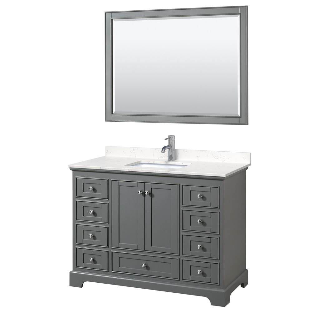 Wyndham Collection - Deborah 48 Inch Single Bathroom Vanity in Dark Gray, Carrara Cultured Marble Countertop, Undermount Square Sink, 46 Inch Mirror