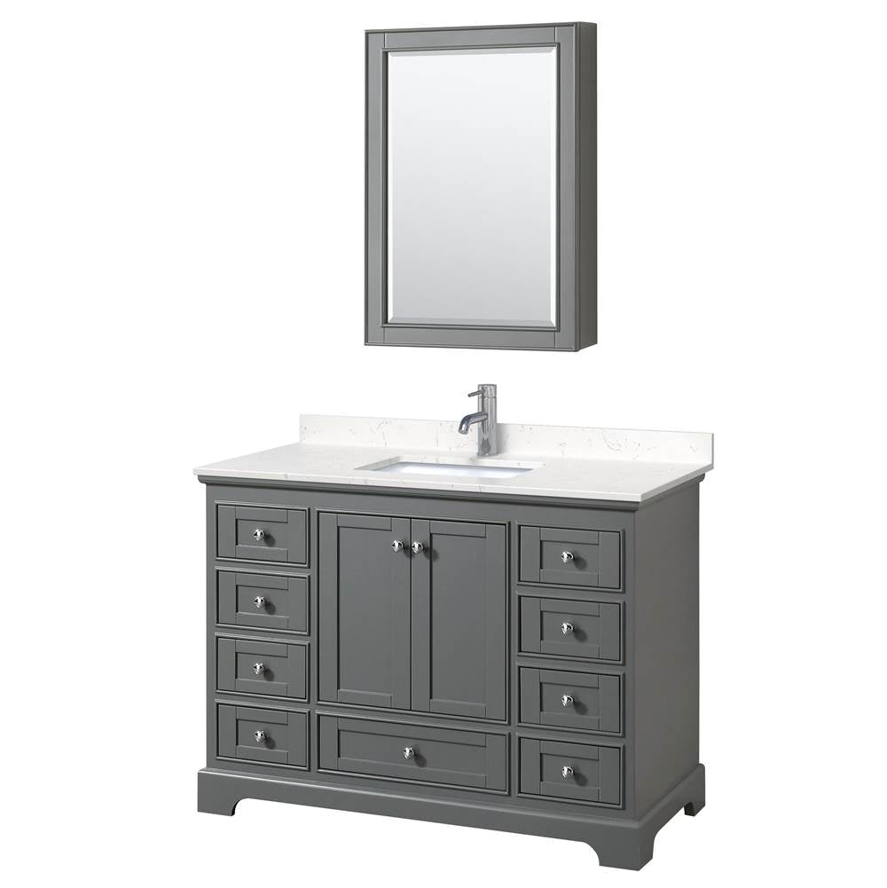 Wyndham Collection - Deborah 48 Inch Single Bathroom Vanity in Dark Gray, Carrara Cultured Marble Countertop, Undermount Square Sink, Medicine Cabinet