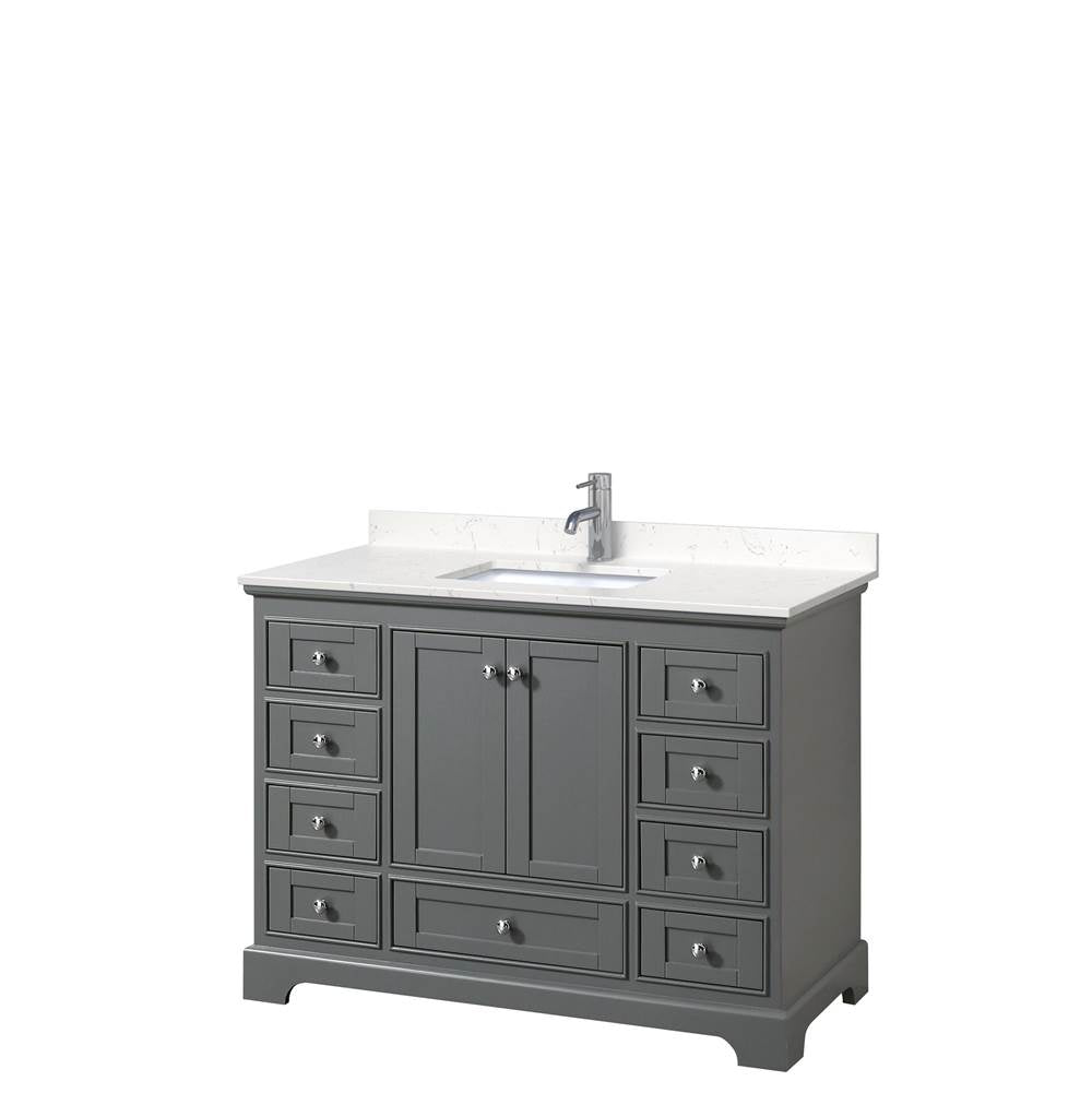 Wyndham Collection - Deborah 48 Inch Single Bathroom Vanity in Dark Gray, Carrara Cultured Marble Countertop, Undermount Square Sink, No Mirror