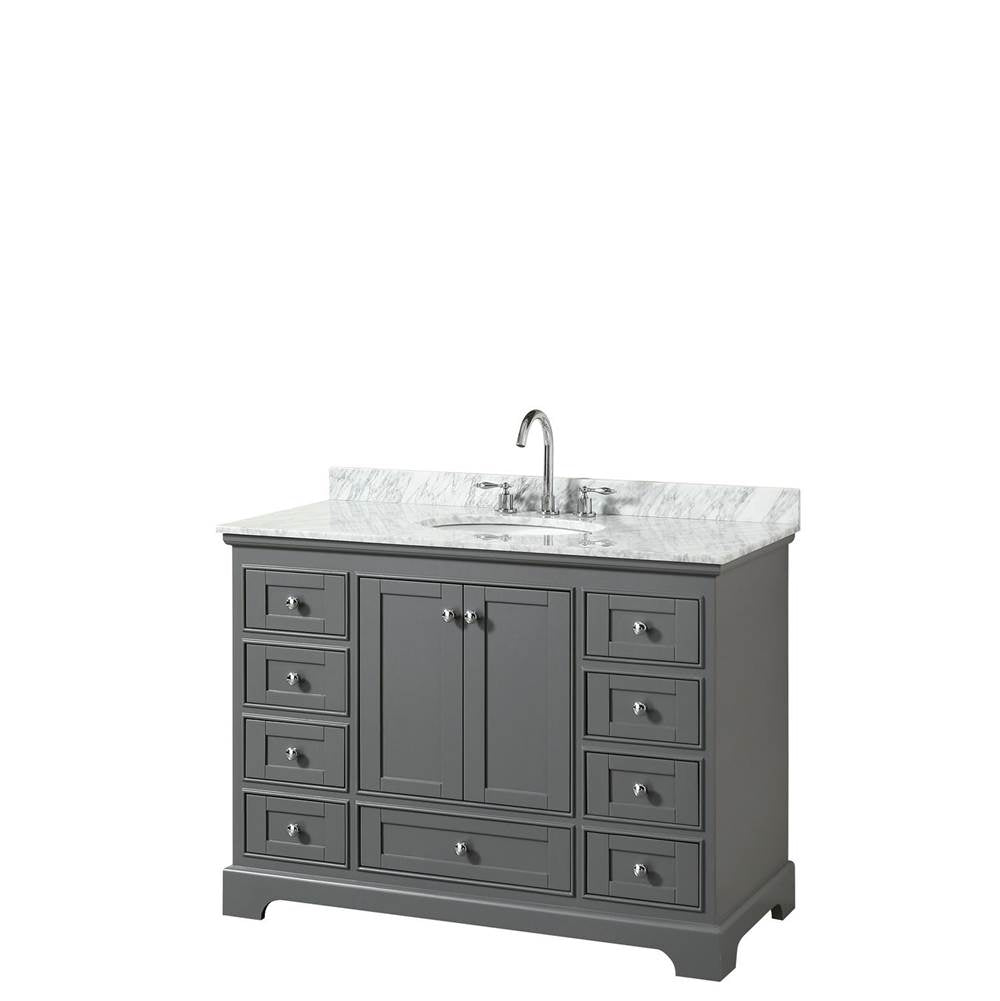 Wyndham Collection - Deborah 48 Inch Single Bathroom Vanity in Dark Gray, White Carrara Marble Countertop, Undermount Oval Sink, and No Mirror - Dark Gray